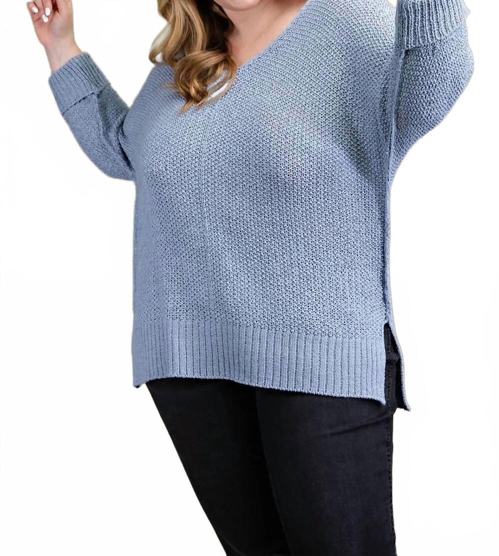 NEW EE:SOME vivianne crewneck curvey knit sweater in denim